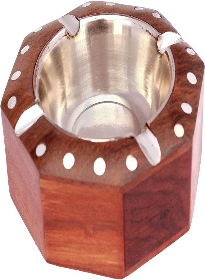 GURU JEE Wooden Ashtray for Home, Office And Car Gifts Octagonal with Steel Inlaid (Design 1) - Image 3