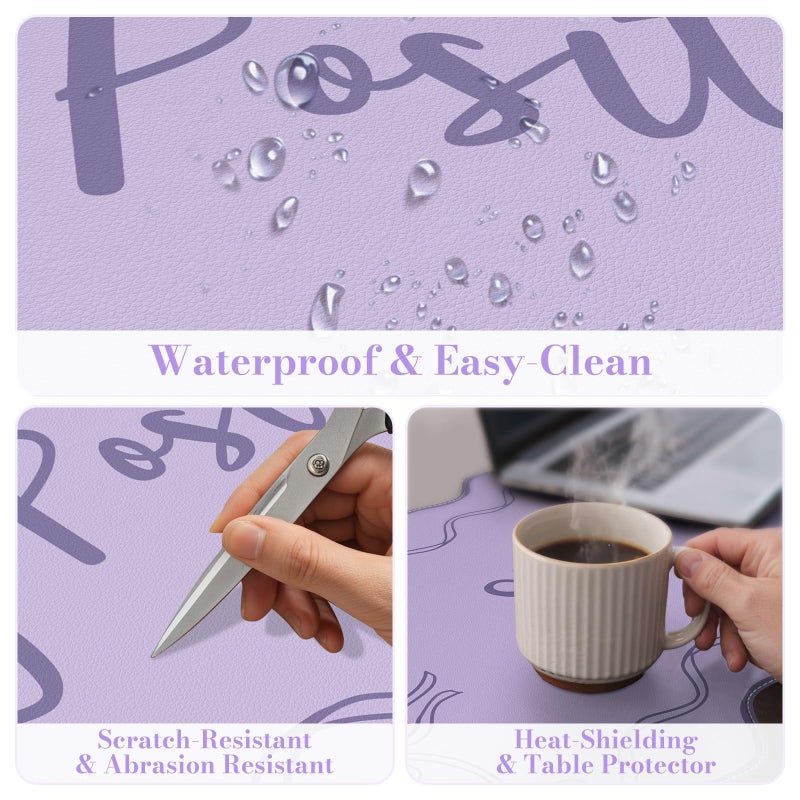 iCasso Purple Office Decor for Women, Scalloped Desk Cover Mat, Large Mouse Pad, Leather Waterproof Accessories Blotter, Non-Slip Mousepad for Organizer Office Dorm Supplies Teacher Girly - Image 3