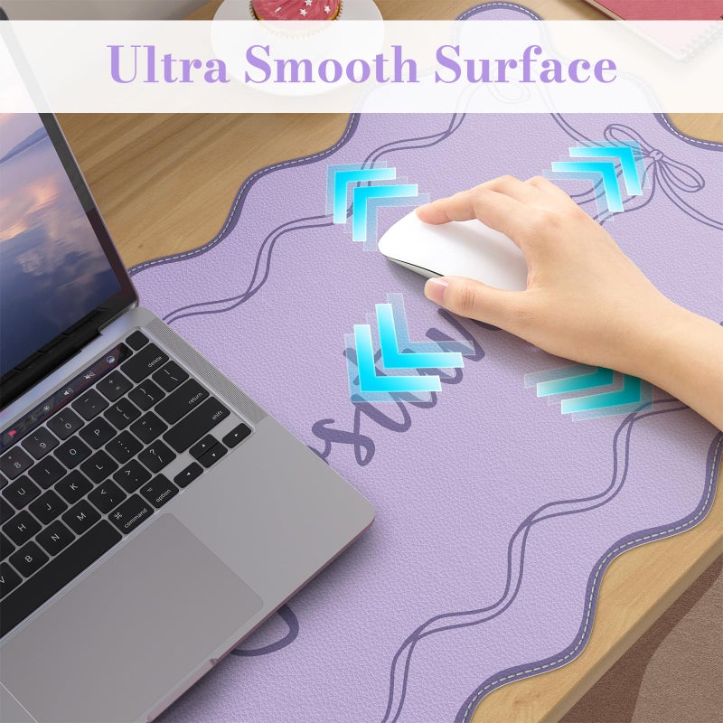 iCasso Purple Office Decor for Women, Scalloped Desk Cover Mat, Large Mouse Pad, Leather Waterproof Accessories Blotter, Non-Slip Mousepad for Organizer Office Dorm Supplies Teacher Girly - Image 5