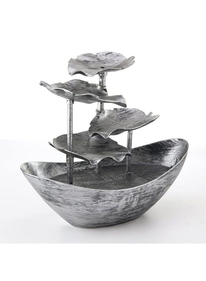 CHUNBANGDM Creative Ingot Lotus Leaf Flowing Water Tabletop Fountain with LED Night Light, Automatic Pump USB Desk Fountain Home Office Decor(Silver) - Image 4