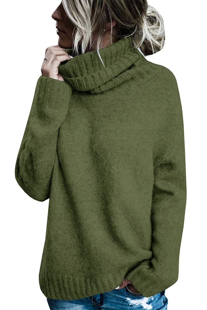 FISACE Womens Oversized Turtleneck Pullover Sweater Cable Knit Long Sleeve Sweater Tops A-Green - Image 1