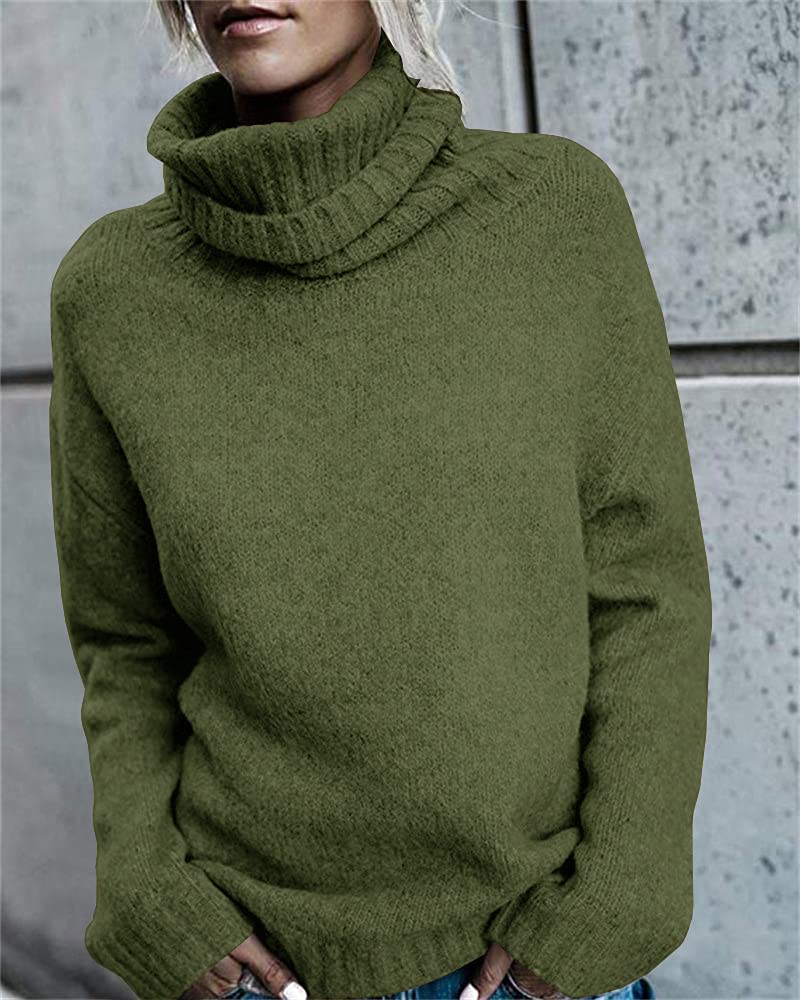 FISACE Womens Oversized Turtleneck Pullover Sweater Cable Knit Long Sleeve Sweater Tops A-Green - Image 2