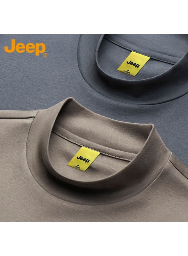 Jeep تي شيرت طويل الأكمام للرجال من جيب - ربيع خريف - نصف طوق - قطن مصبوغ - قميص أساسي - سويت شيرت - أسود - M - Image 3