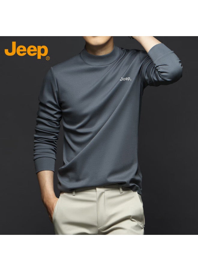 Jeep تي شيرت طويل الأكمام للرجال من جيب - ربيع خريف - نصف طوق - قطن مصبوغ - قميص أساسي - سويت شيرت - أسود - M - Image 2