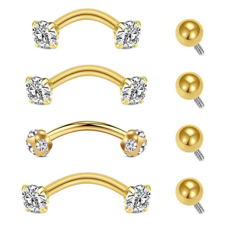 MODRSA Rook Gold Earrings and Rings - Eyebrow, Tragus, Lip Piercings, 16g Curved Barbell and Vertical Labret Styles - Image 1