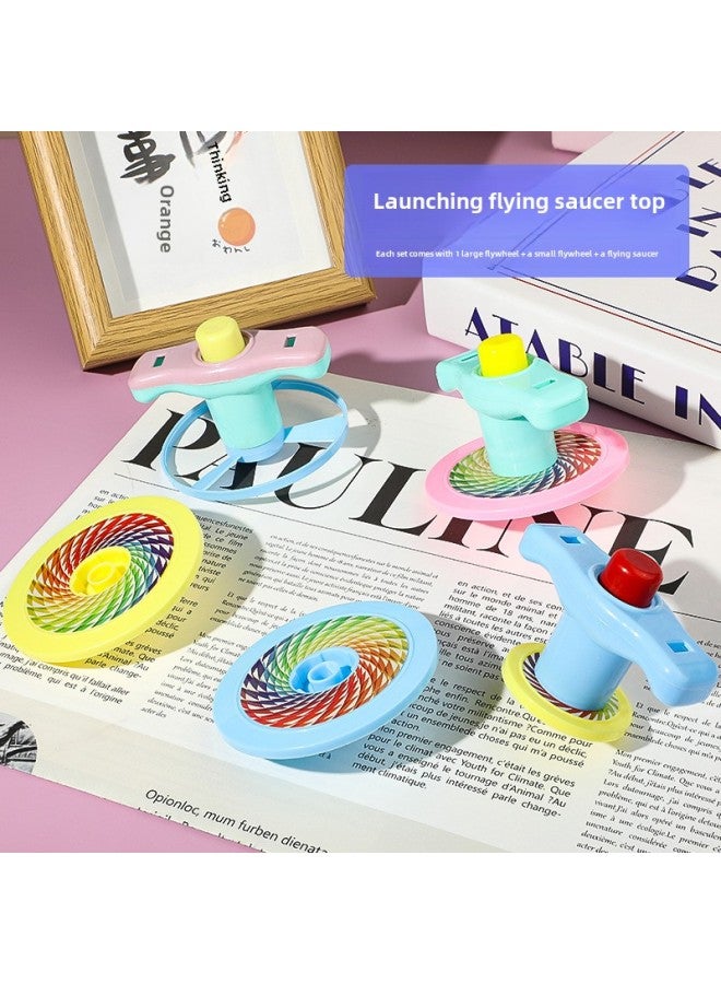 Children's Luminous Lotus Gyro Toy Strawberry Gyro Launch Kindergarten Baby Gift Stall Small Toys Wholesale-Color:Flying Saucer Gyro Set - A Big Flywheel, A Small Flying Dragon And A Flying Saucer - Bagged  - Image 1