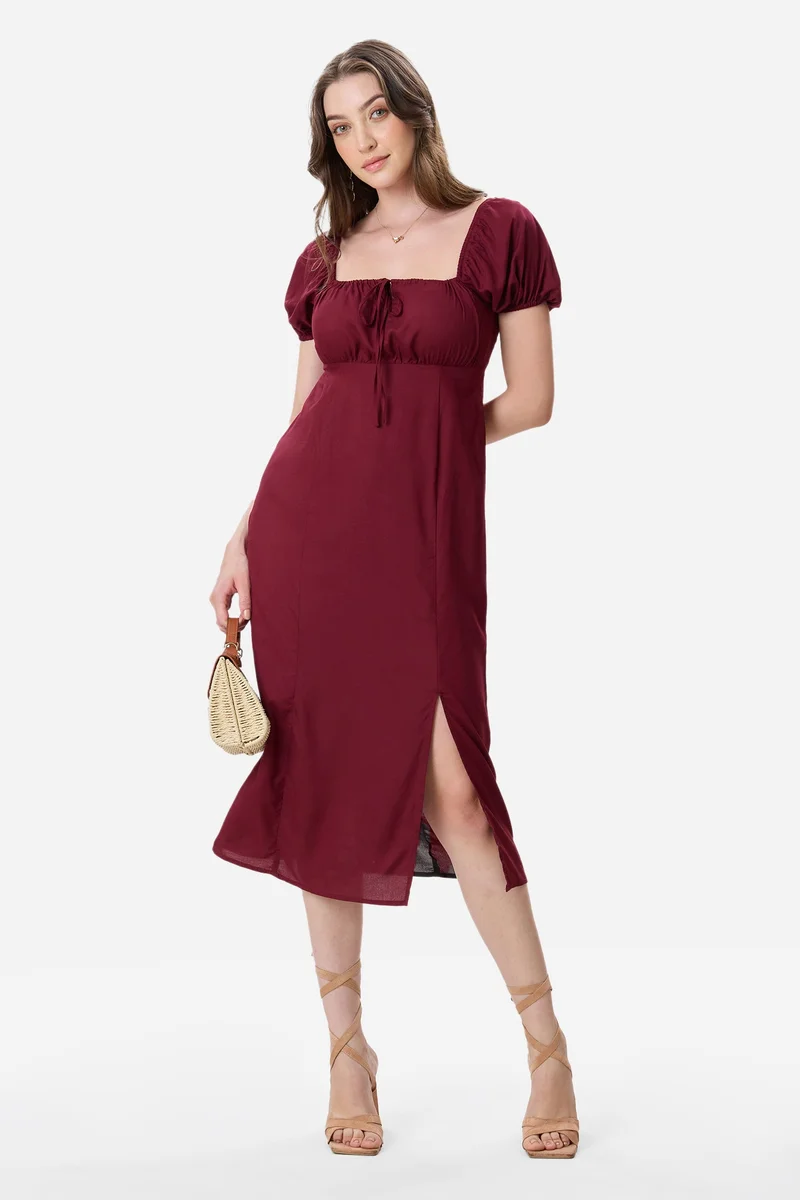 فيرجيو Abstract Viscose Puff Sleeve Dress for Women