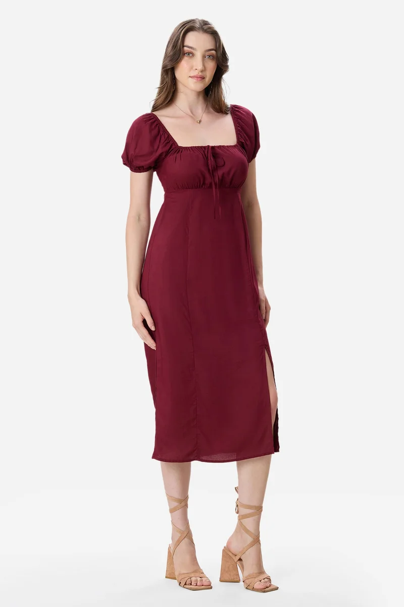 فيرجيو Abstract Viscose Puff Sleeve Dress for Women