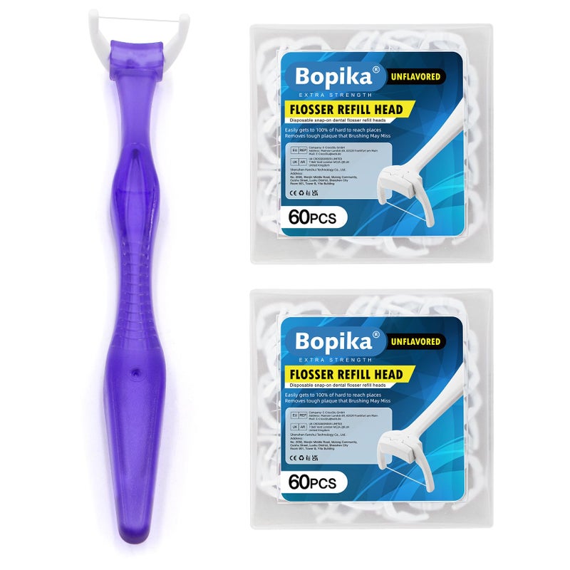 Bopika Dental Floss, Extra Strength Floss with 1 Dental Floss Handle and 120 flosser Refill Heads - Image 1