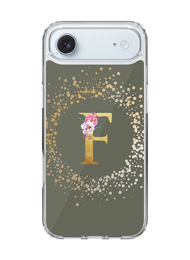 Stylizedd Classic Clear MagSafe Case for iPhone 17 Air , Hybrid Soft Case Flexible Edges Anti Drop TPU PC Gel Thin Transparent Cover [ Designed for iPhone 17 Air ] - Custom Monogram Initial Letter Floral Pattern Alphabet - F  (Olive Green )