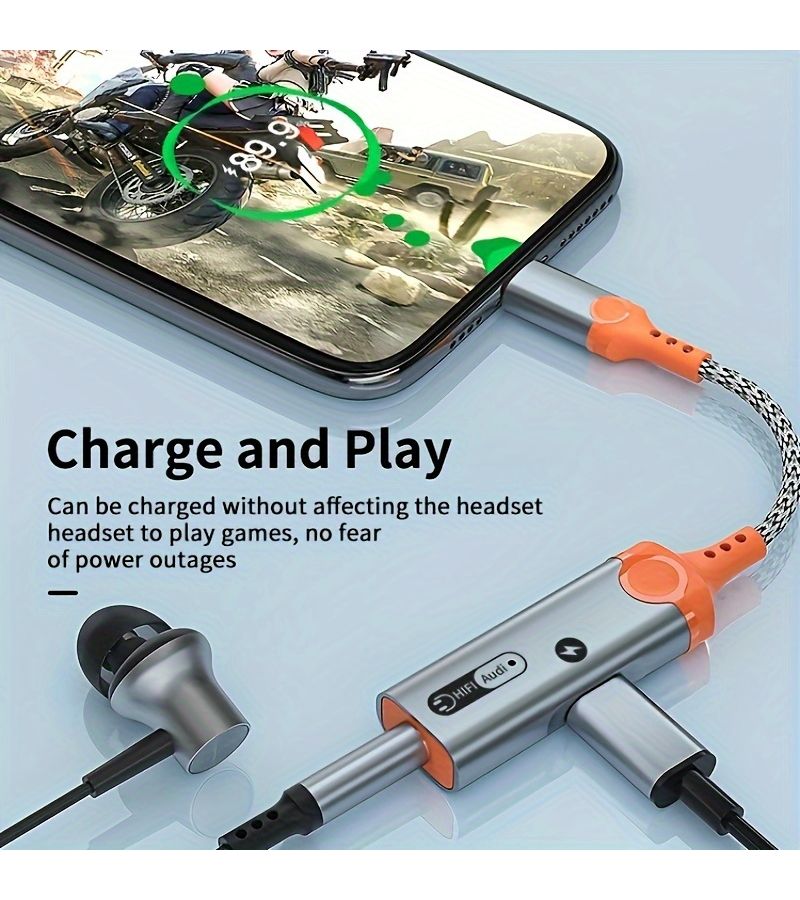 محول ثنائي الغرض من Type C إلى 3.5 ملم للسماعات والشحن مع شريحة DAC لشحن سريع بقدرة 60 واط من نوع PD وجودة صوت بدون فقدان - اللون البرتقالي - Image 3