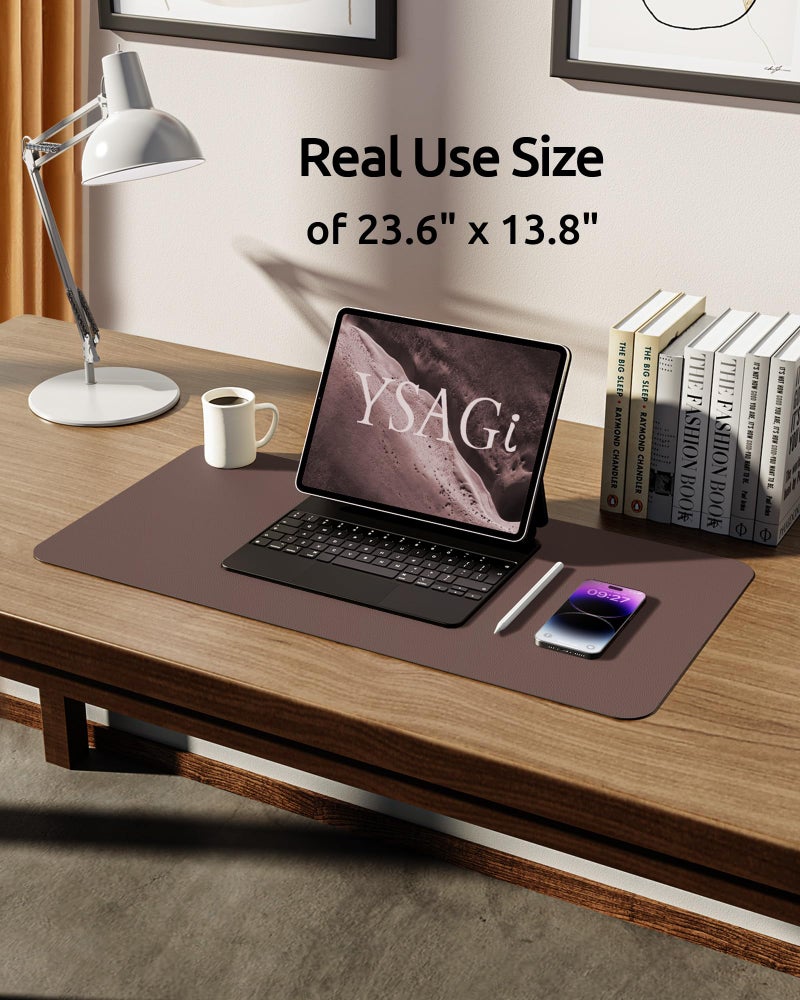 YSAGi Leather Desk Protector, Office Mat, Large Mouse Mat, Non-Slip PU Leather Blotter, Laptop Pad, Waterproof Writing Pad for Office and Home (Chocolate, 23.6" x 13.8") - Image 5