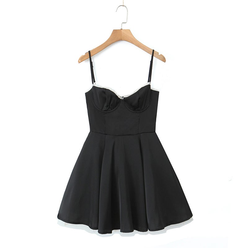 SAW AliExpress lace three-dimensional steel ring mesh stitching strap skirt waist slim skirt dress Black