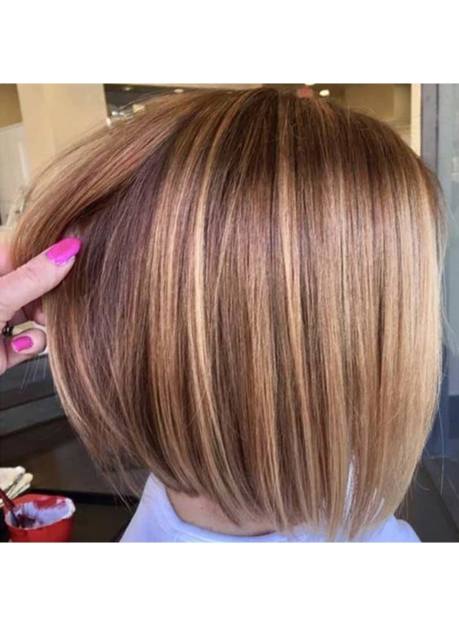 TISHINING Side Part Layered Burgundy Short Bob Wigs for White Women Ombre Burgundy Mix Blonde Bob Straight Hair Wig with Dark Roots Synthetic Natural Looking Daily Party Wig(12 inch) - Image 1