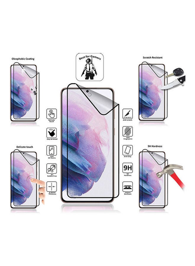 NIBEMINENT Pack Of Ceramic Nano Screen Protector With Silicone Hand Band Grip Cover Case For Samsung Galaxy S21 Plus 5G 6.7inch Red/Clear - Image 2