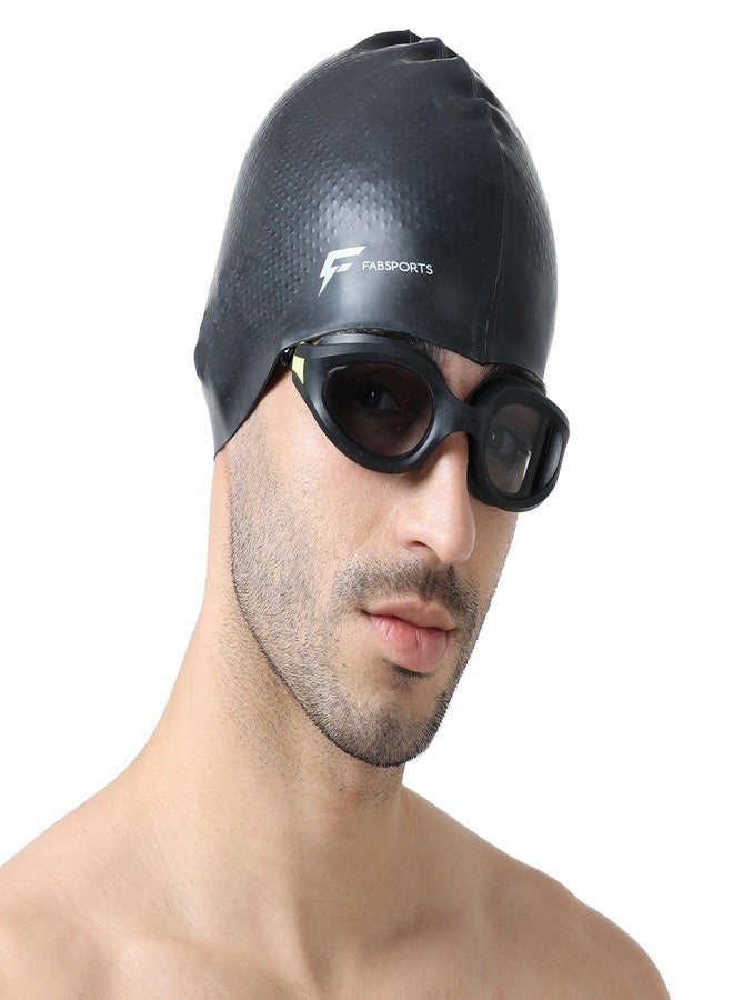 FABSPORTS Unisex Silicone Swim Cap - Easy-Fit Black Swimming Cap for Men, Women, Boys, Girls, and Kids - Ideal for all Hair Types - Long, Short - Image 1