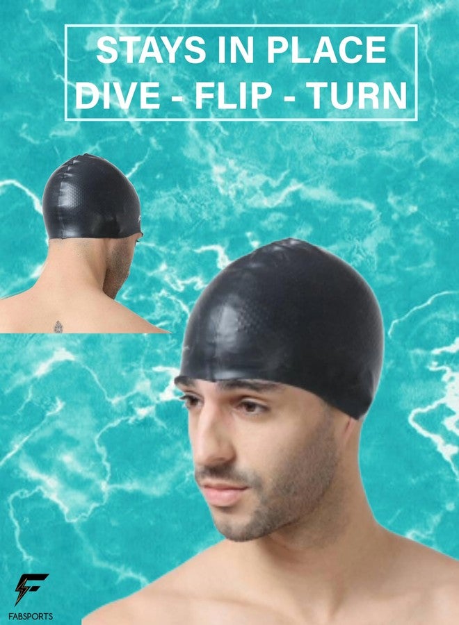 FABSPORTS Unisex Silicone Swim Cap - Easy-Fit Black Swimming Cap for Men, Women, Boys, Girls, and Kids - Ideal for all Hair Types - Long, Short - Image 4