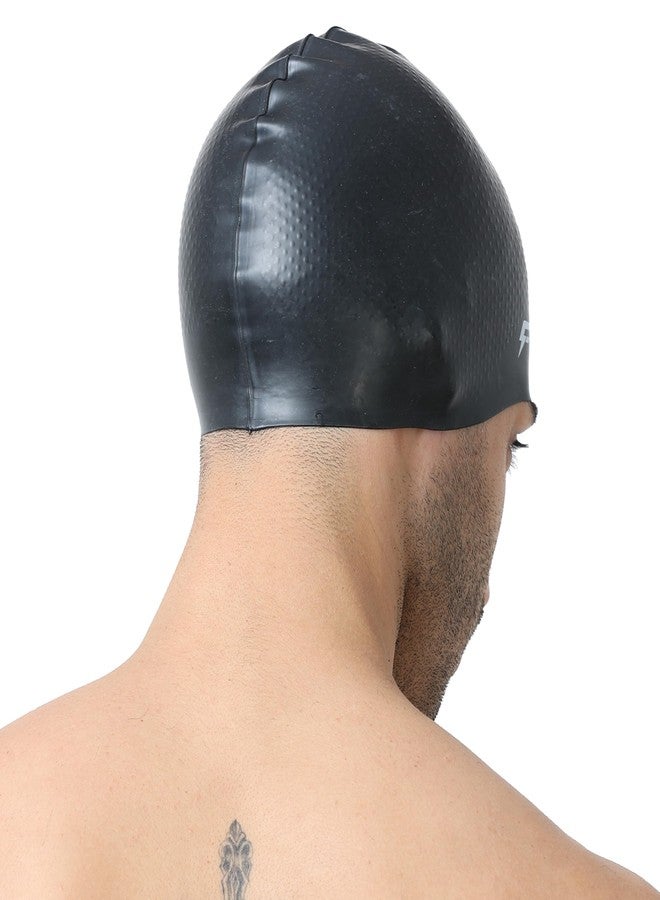 FABSPORTS Unisex Silicone Swim Cap - Easy-Fit Black Swimming Cap for Men, Women, Boys, Girls, and Kids - Ideal for all Hair Types - Long, Short - Image 2