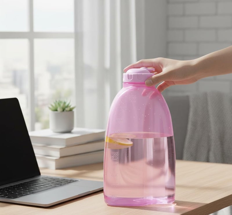 Gluman Plastic Hippo Fridge Water Bottle | 2 Ltr Set Of 2 | Bpa Free | 100% Leak Proof | Office Bottle | Gym Bottle | Home | Kitchen | Travel Bottle (Pink) - Image 5