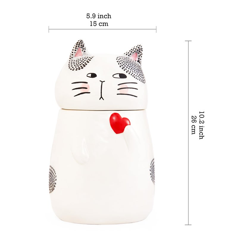 Bico Cartoon Cat Handpainted Stoneware Air Tight White 10.2 inch Cookie Jar, Dishwasher Safe, for storing Cookie, Candy, Coffee - Image 2