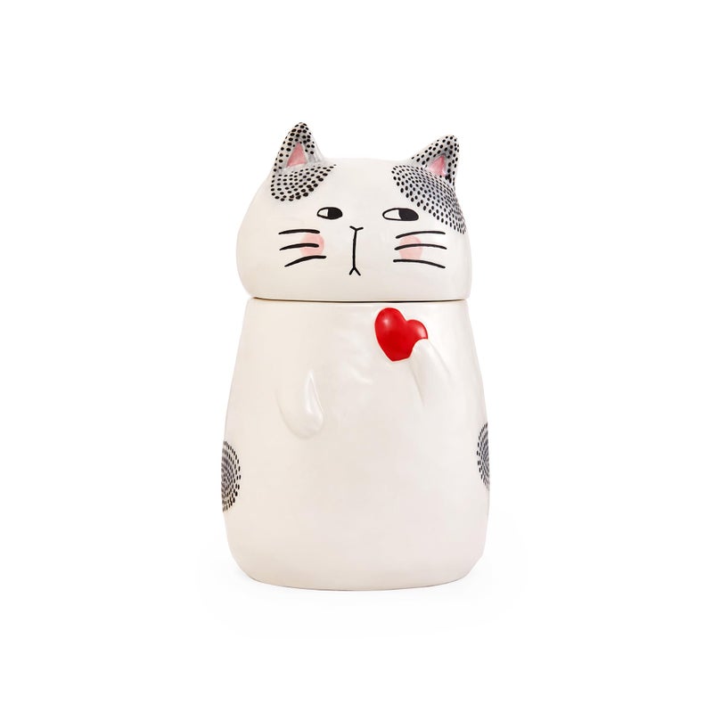Bico Cartoon Cat Handpainted Stoneware Air Tight White 10.2 inch Cookie Jar, Dishwasher Safe, for storing Cookie, Candy, Coffee - Image 1