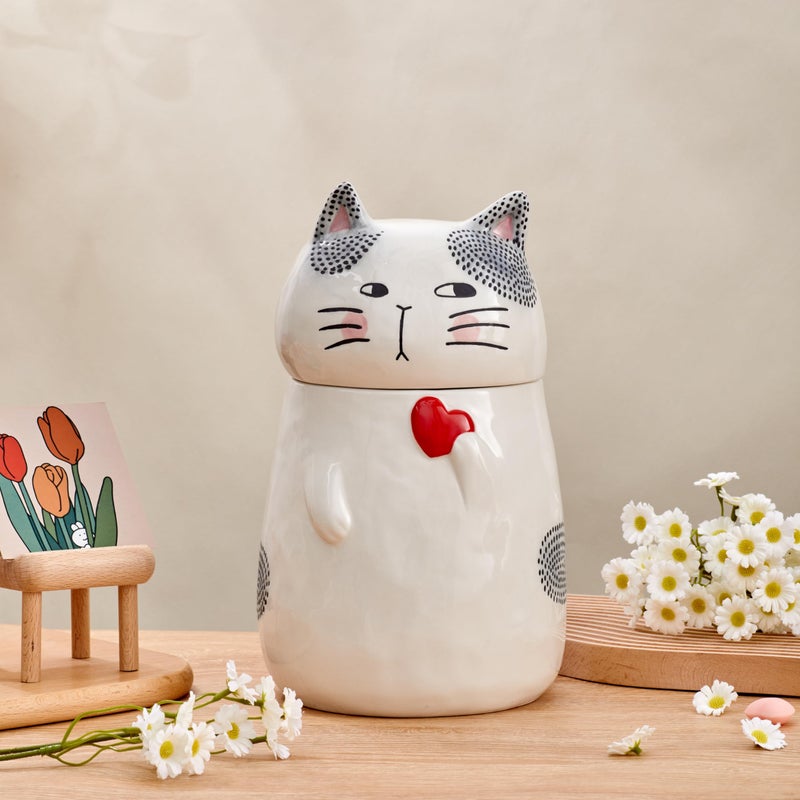 Bico Cartoon Cat Handpainted Stoneware Air Tight White 10.2 inch Cookie Jar, Dishwasher Safe, for storing Cookie, Candy, Coffee - Image 5
