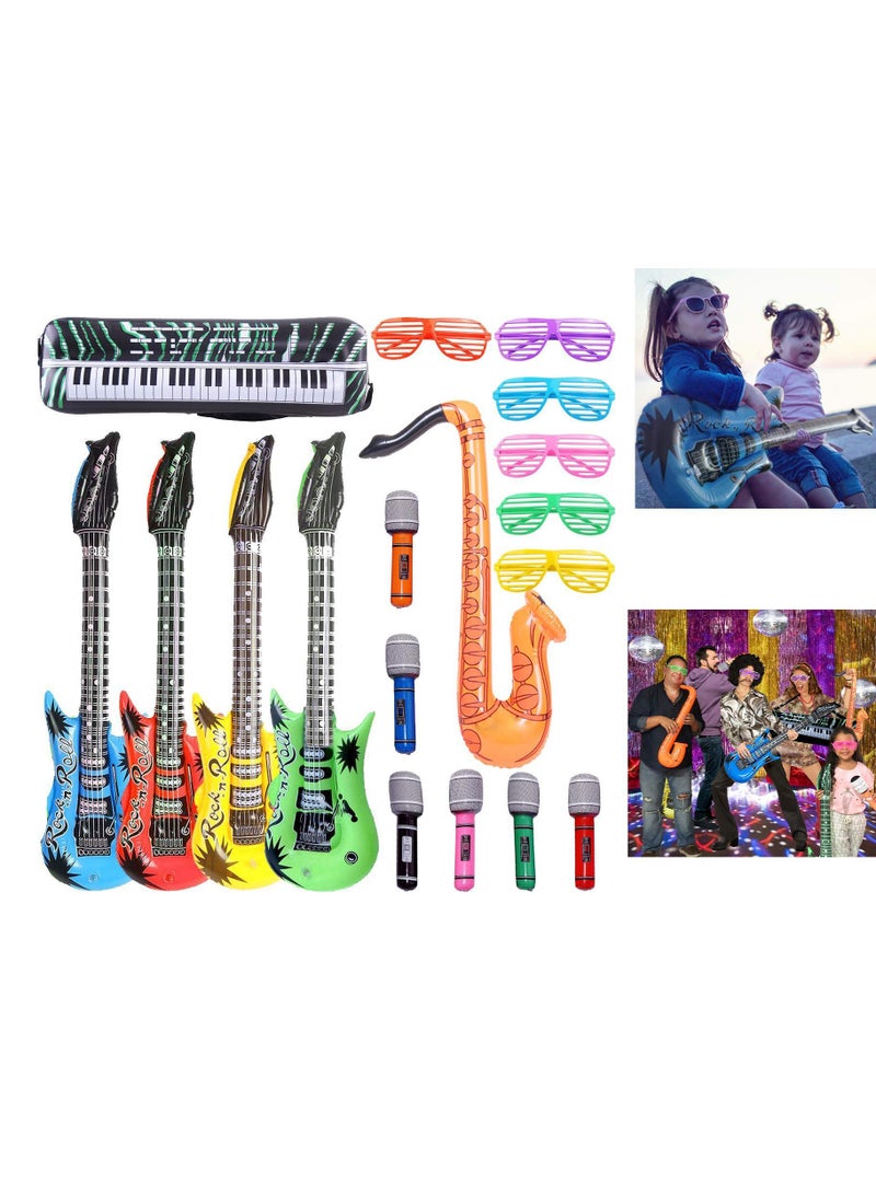Sweet seven Rock Star Party Pack - 18-Piece Inflatable Toy Set: 4 Guitars, 6 Microphones, 6 Shutter Shading Glasses, 1 Saxophone, and 1 Keyboard Piano - Image 1