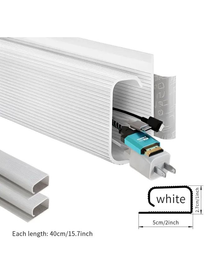 White Self Adhesive Under Table Cable Tray 15 7 Inches No Drilling Required Durable PVC - Image 1