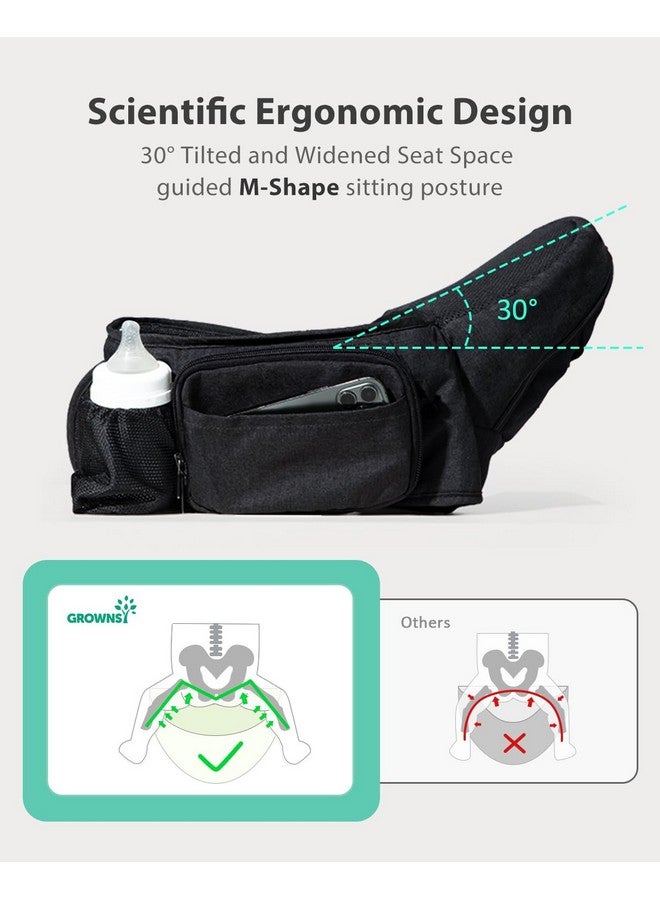GROWNSY P Seat Carrier, Grownsy Baby Carrier With Multiple Pockets, Adjustable Extended Waistband For Newborns & Toddlers Up To 50 Lbs, Black  - Image 3