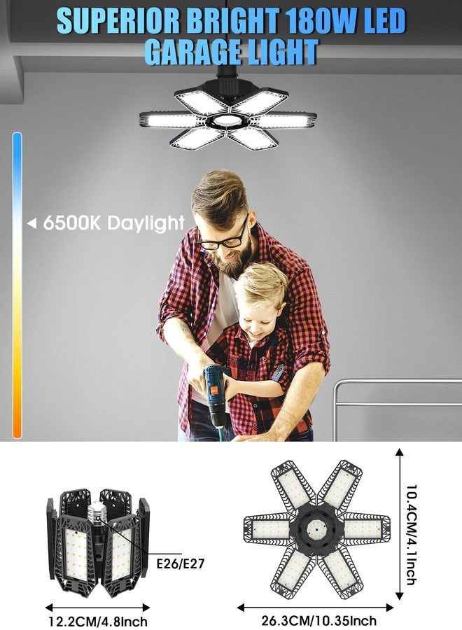 HAPYLUMI LED Garage Light 1 Pack - 180W 18000LM Garage Lights Ceiling Led with 6 Adjustable Panels, 6500K Daylight Deformable Lighting Screw In E26 E27 Bulb Socket, for Shop Workshop Barn Basement Attic - Image 2