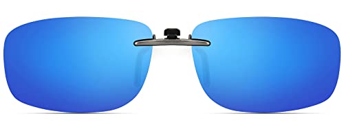 CAXMAN Polarized Clip On Sunglasses for Prescription Glasses Men Women wBlue Mirrored Lens Compact Fit Non Flip Up Small - Image 1