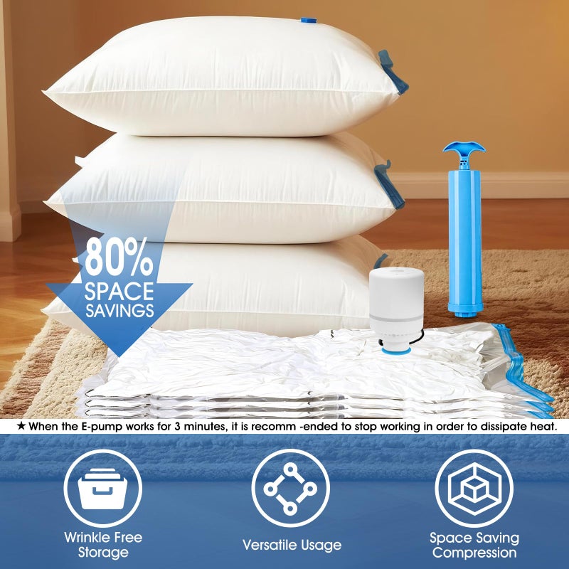 AROIC 50 Pack Vacuum Storage Bags, 5 Sizes + 2 Roll-up (8 Each) Space Saver Vacuum Sealer Bags for Clothing with 1 Electric Pump and 1 Hand Pump, Seasonal Storage Bags for Luggage, Travel Essentials - Image 4