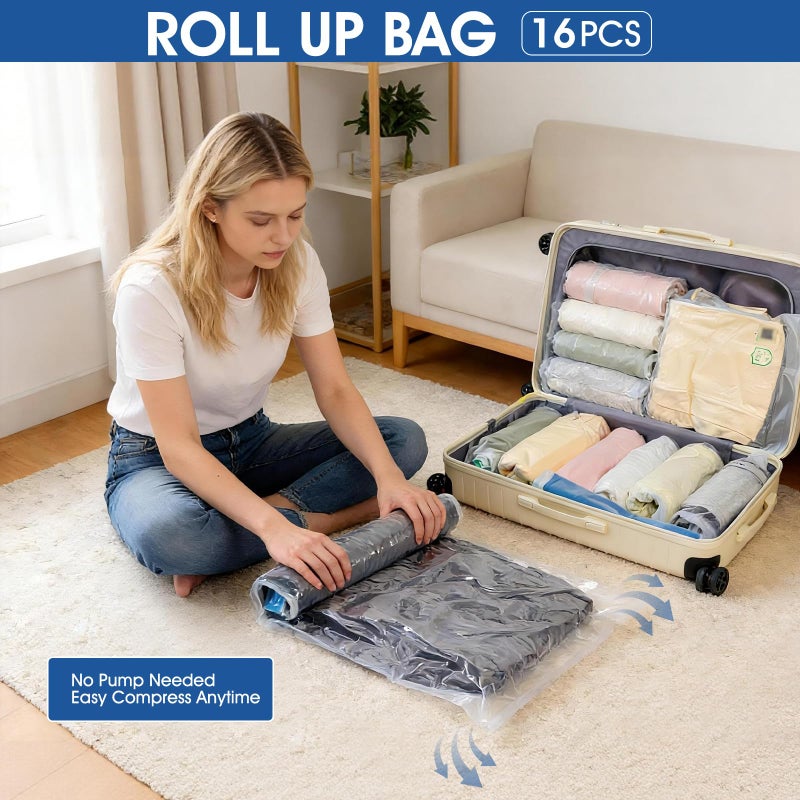 AROIC 50 Pack Vacuum Storage Bags, 5 Sizes + 2 Roll-up (8 Each) Space Saver Vacuum Sealer Bags for Clothing with 1 Electric Pump and 1 Hand Pump, Seasonal Storage Bags for Luggage, Travel Essentials - Image 5