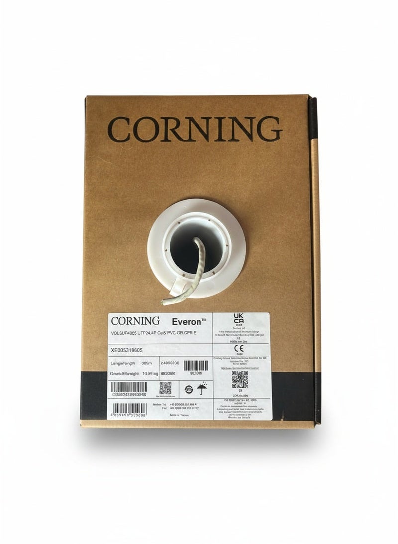 كورنينج كابل كورنينج CAT6 UTP النحاسي - كابل إيثرنت LAN عالي الأداء، 4 أزواج، 23AWG من النحاس الصلب العاري، صندوق سحب بطول 305 متر - Image 3