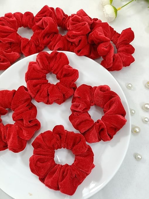 Generic HSTYLE STORE 12 Pack Red Velvet Scrunchies for Hair Scrunchy Hair Ties Ropes for Women or Girls Hair Accessories  - Image 5