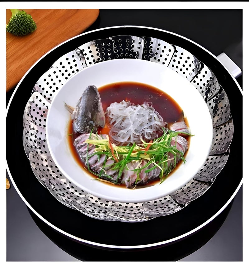 Heat-Resistant Steam Strainer - Versatile Foldable Design Fits Various Cookware, Ideal for Healthy Meals and Vegetables, Silver Color Finish (piece-2) - Image 4