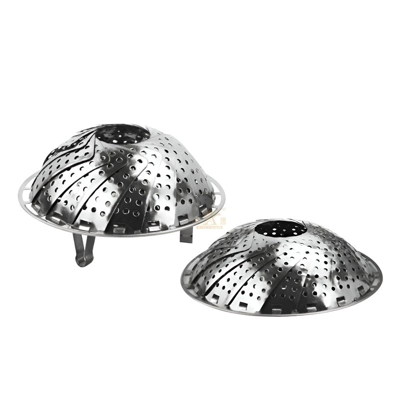 Heat-Resistant Steam Strainer - Versatile Foldable Design Fits Various Cookware, Ideal for Healthy Meals and Vegetables, Silver Color Finish (piece-2) - Image 1