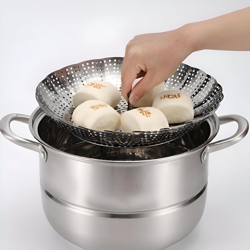Heat-Resistant Steam Strainer - Versatile Foldable Design Fits Various Cookware, Ideal for Healthy Meals and Vegetables, Silver Color Finish (piece-2) - Image 2