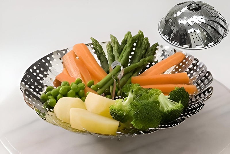 Heat-Resistant Steam Strainer - Versatile Foldable Design Fits Various Cookware, Ideal for Healthy Meals and Vegetables, Silver Color Finish (piece-2) - Image 3
