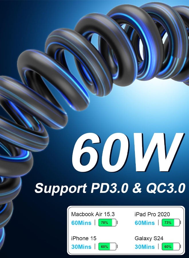 2PCS Coiled USB C to USB C Cable, 60W PD Fast Charge Type C Coiled USB C Cable Retractable Spiral USB C Car Charger for iPhone 16 15 Plus Pro Max Galaxy S25 S24 S23, Google Pixel - Image 2