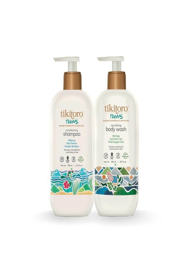 Tikitoro Teens Daily Essentials Combo, Vegan with Nourishing Body Wash (300 ml), Conditioning Shampoo (300 ml), No Parabens & Sulphates, Bath & Body Set Combo Pack (Age: 11+) - Image 1