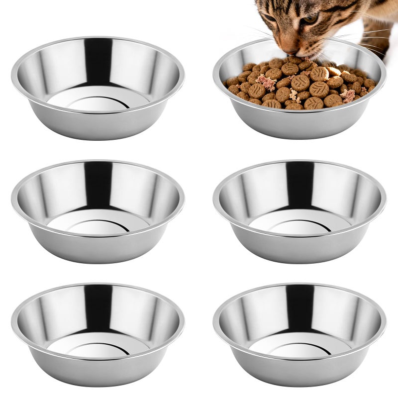 Tifanso 6PCS Stainless Steel Cat Bowls Dishes, 5.6â€ Metal Shallow Wide Whisker Friendly Cat Food Water Feeding Bowl, Kitten Plates, Basic Indoor Pet Food Tray, Dishwasher Safe - Image 1