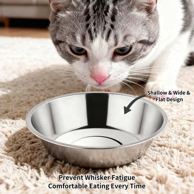 Tifanso 6PCS Stainless Steel Cat Bowls Dishes, 5.6â€ Metal Shallow Wide Whisker Friendly Cat Food Water Feeding Bowl, Kitten Plates, Basic Indoor Pet Food Tray, Dishwasher Safe - Image 4