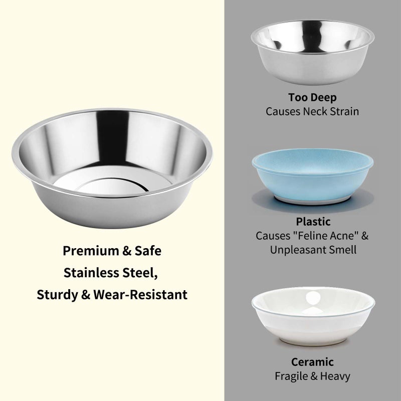 Tifanso 6PCS Stainless Steel Cat Bowls Dishes, 5.6â€ Metal Shallow Wide Whisker Friendly Cat Food Water Feeding Bowl, Kitten Plates, Basic Indoor Pet Food Tray, Dishwasher Safe - Image 3