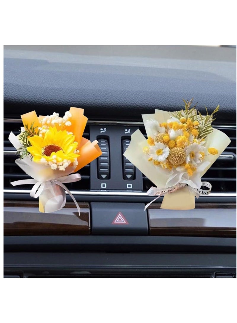 كابتن تيك 2 Pcs Dried Flower Bouquet Air Vent Clips Small Mini Automotive Freshener Diffuser Gifts for Woman Girls Vehicle Interior Decorations Universal Truck SUV Dashboard Yellow - Image 1