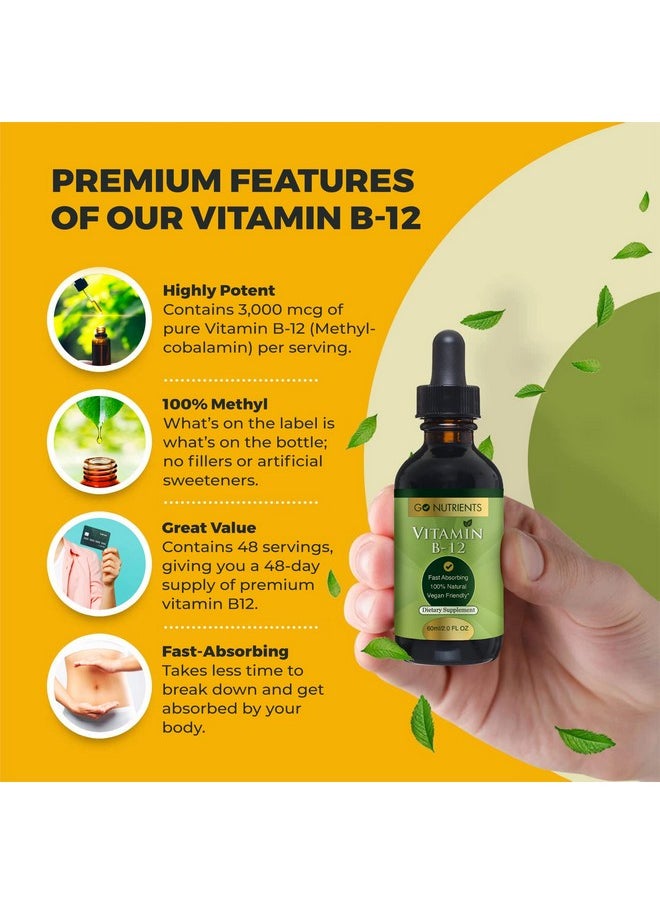 Go Nutrients Vitamin B12 Fast Absorbing B12 Vitamins All Natural Vegan Friendly B12 Sublingual Supplement With 3000 Mcg Methylcobalamin Organic Raspberry Flavor 2 Oz 48 Servings  - Image 5