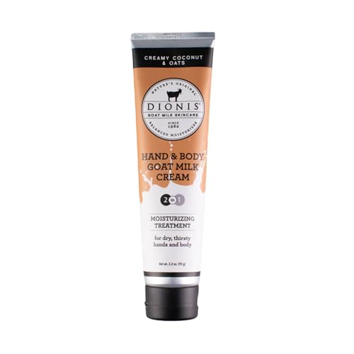 Dionis Goat Milk Skincare 33oz Creamy Coconut and Oats Hand Body Cream Travel Size Hand Lotion For Hydrating Moisturizing Dry Skin Cruelty Free Cream Made In The USA Paraben Free Formula