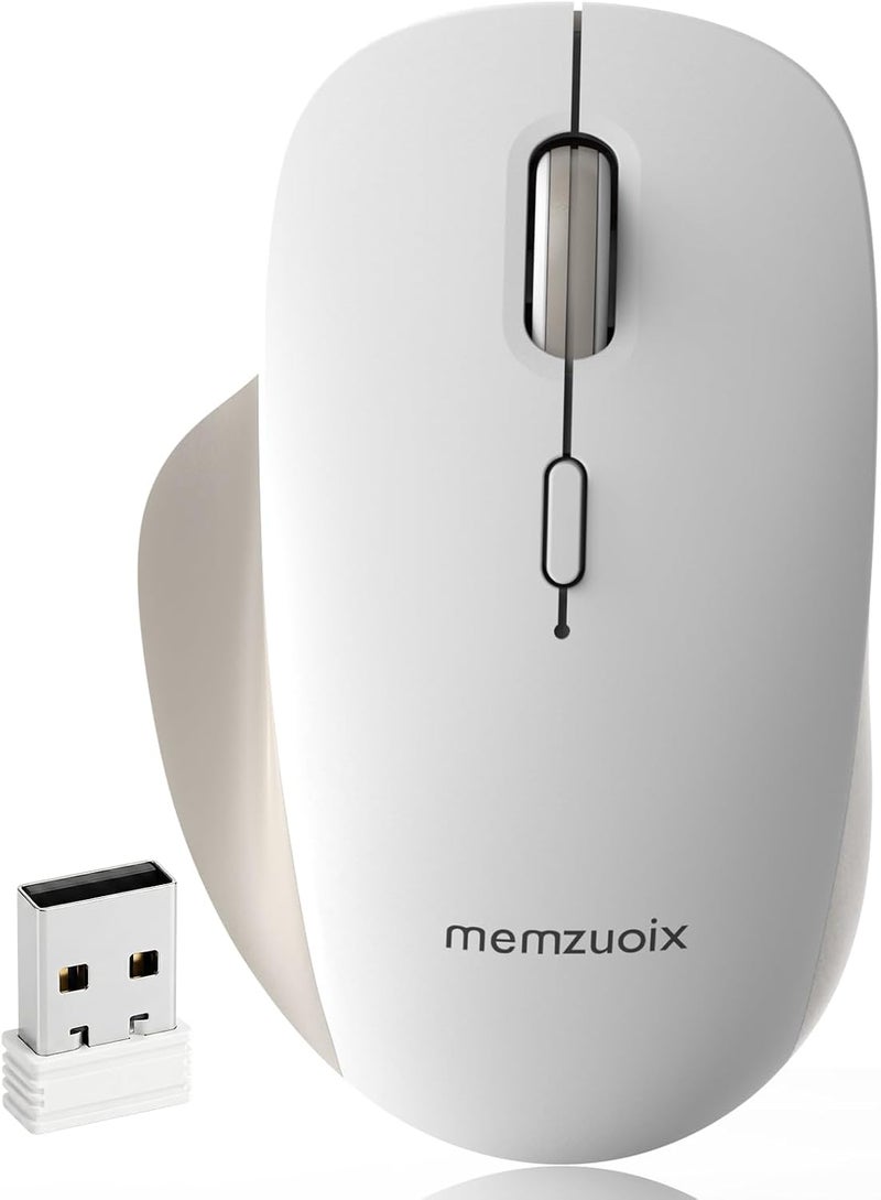 ماوس لاسلكي من memzuoix (BT5.3 و2.4G) قابل للشحن 800/1200/1600 DPI صامت USB C وماوس بلوتوث 4 أزرار - كريمي أبيض - Image 1