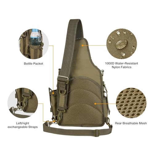 Piscifun Fishing Tackle Bag with Rod & Gear Holder, Lightweight Sling Bag Storge Gear and Equipment, Kaki - Image 4