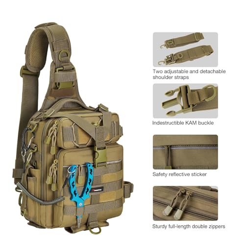 Piscifun Fishing Tackle Bag with Rod & Gear Holder, Lightweight Sling Bag Storge Gear and Equipment, Kaki - Image 3